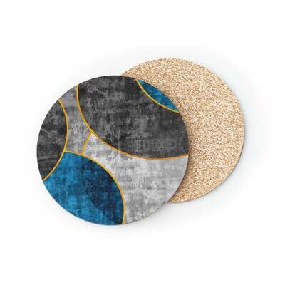 Home Decor Coaster Set Round/Square, Black Blue Grey Circular Geometric Pattern Print