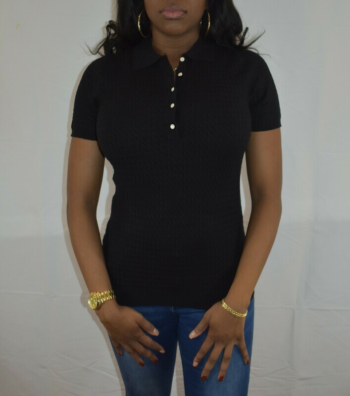 Black Cable Knit Polo Tee