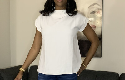 White Lined Neck Top