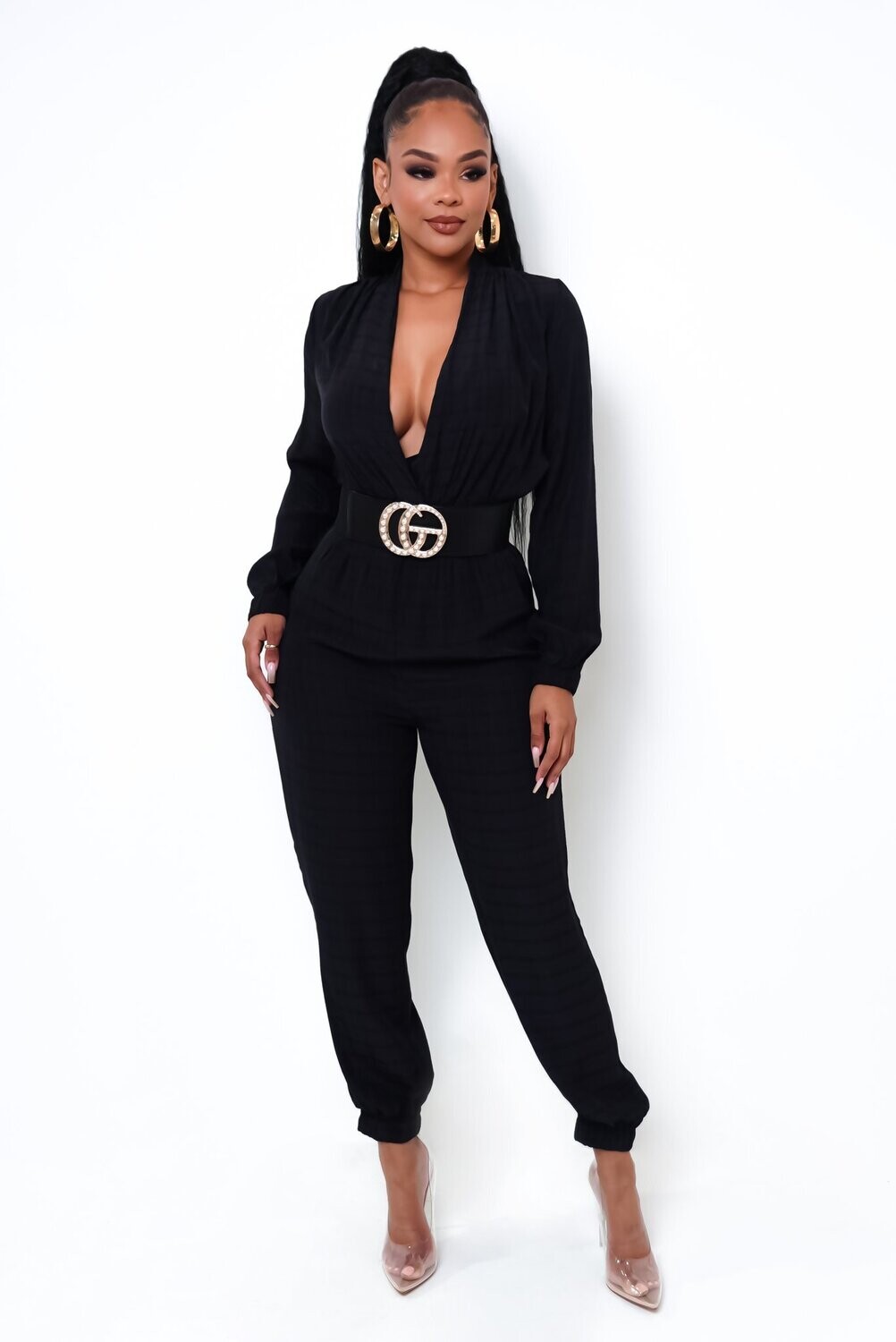 CYNTHIA LOW CUT BLACK JUMPSUIT