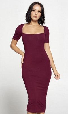 Wine Bodycon Midi Dress