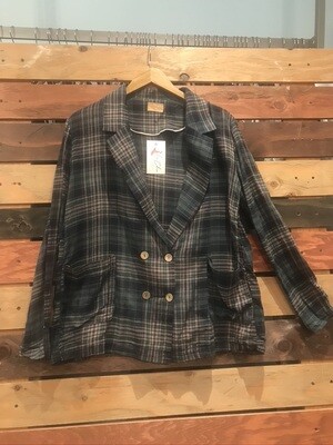 Green Plaid Double Breasted Jacket