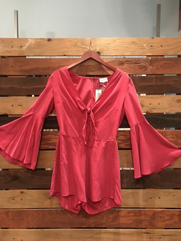 Sugar Lips Berry Romper with Bell Sleeves