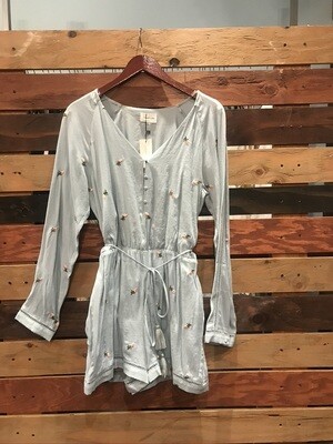 SL Light Blue Romper with Embroidered Flowers
