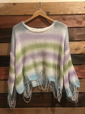 POL Lilac/Green Distressed Sweater