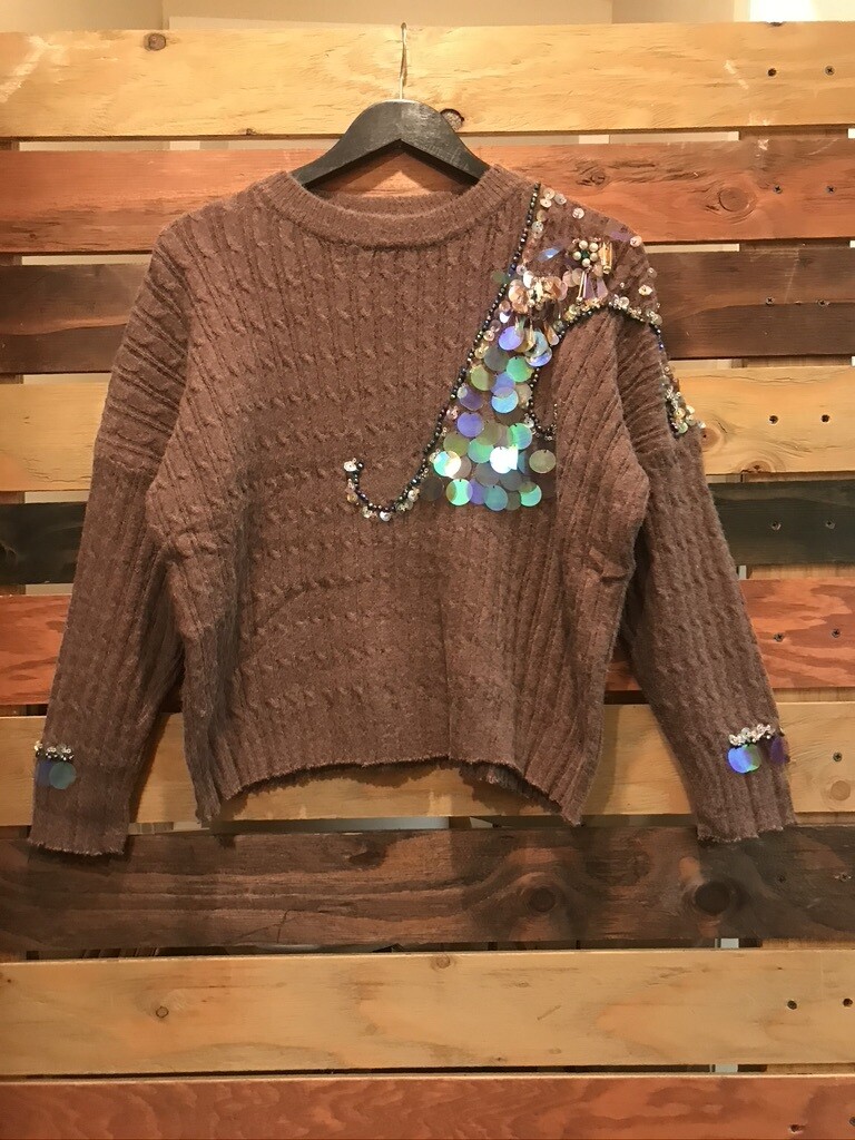 Frayed Sweater w/Coin Sequin Detail