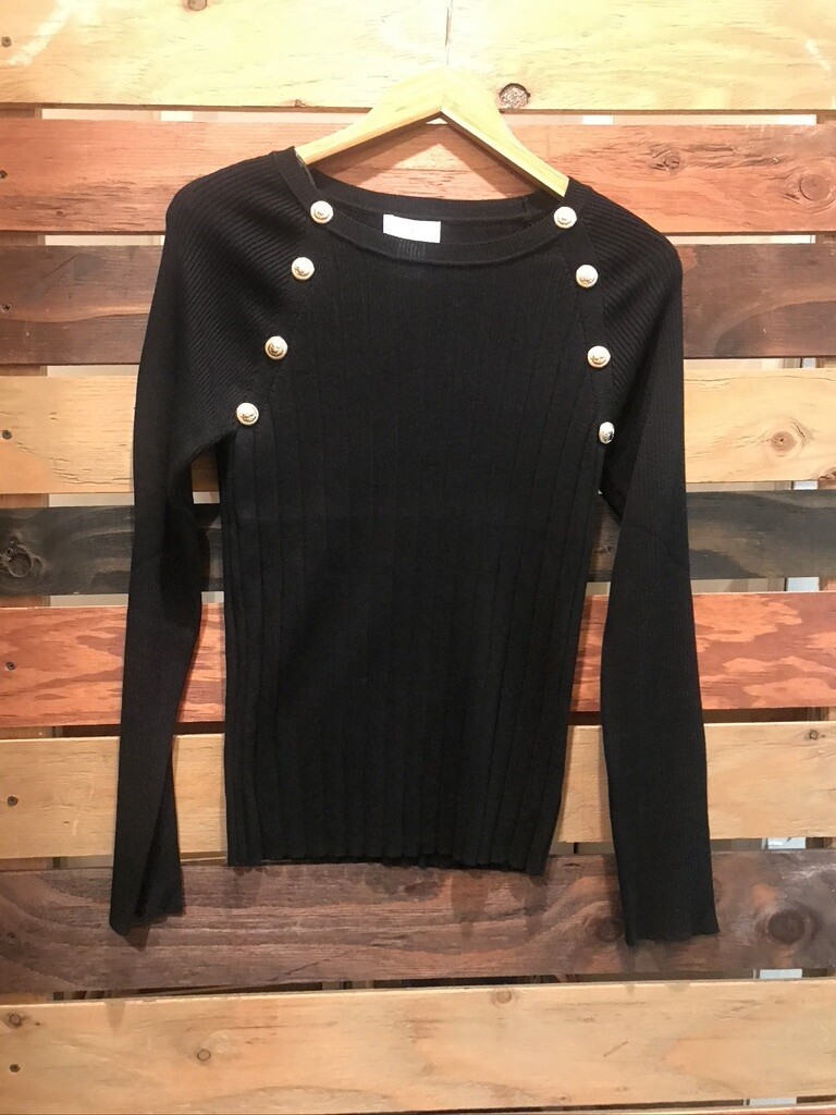 Apricot Black Ribbed Sweater w/ Gold Buttons
