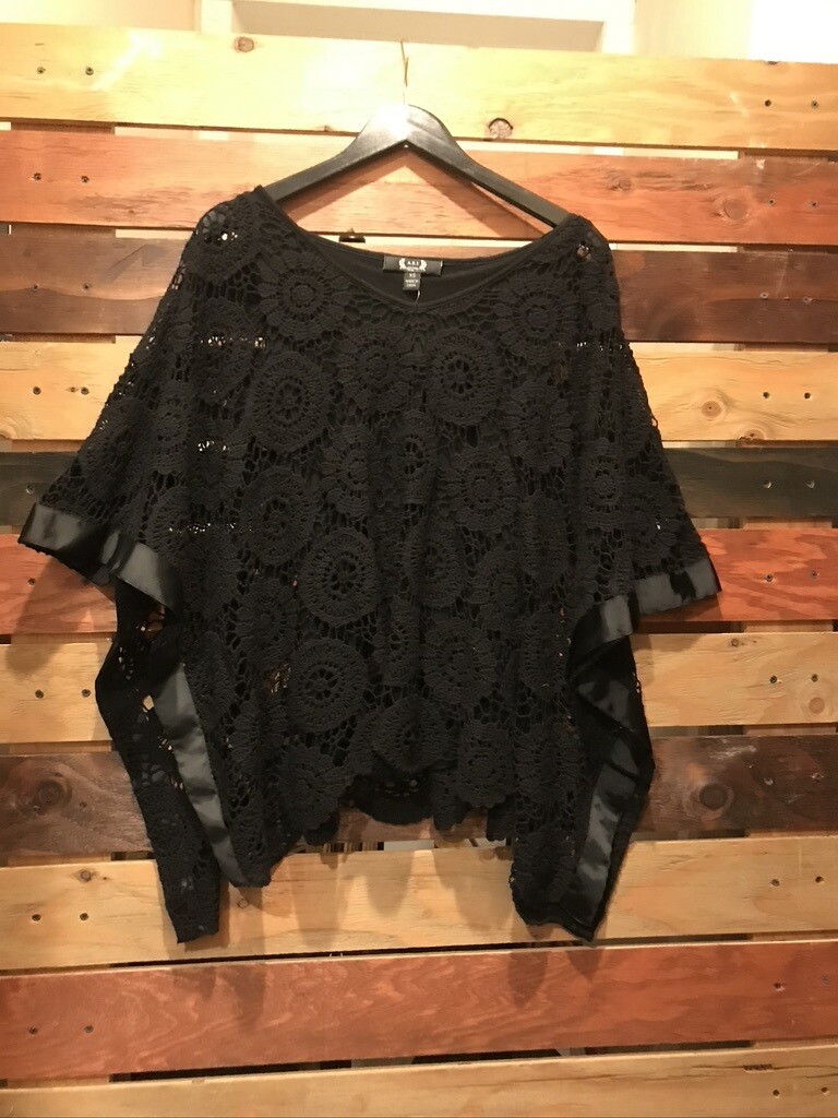AZI Black Crochet Poncho