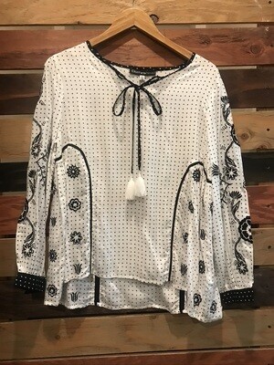Black and White Polka Dotted top w/ Flower detail