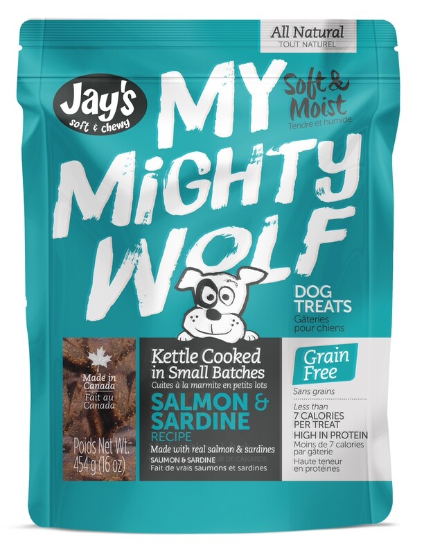 JAY&#39;S SOFT + CHEWY MY MIGHTY WOLF SALMON &amp; SARDINE 150g/5.3oz