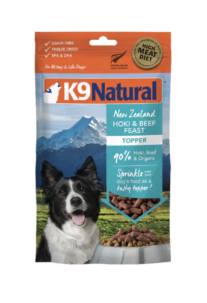 K9 NATURAL HOKI AND BEEF FEAST TOPPER 100G