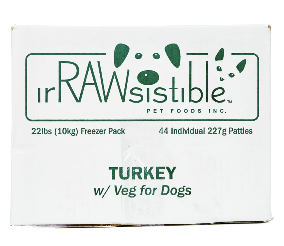 IRRAWSISTIBLE TURKEY W/VEG 10KG 44 PATTIES