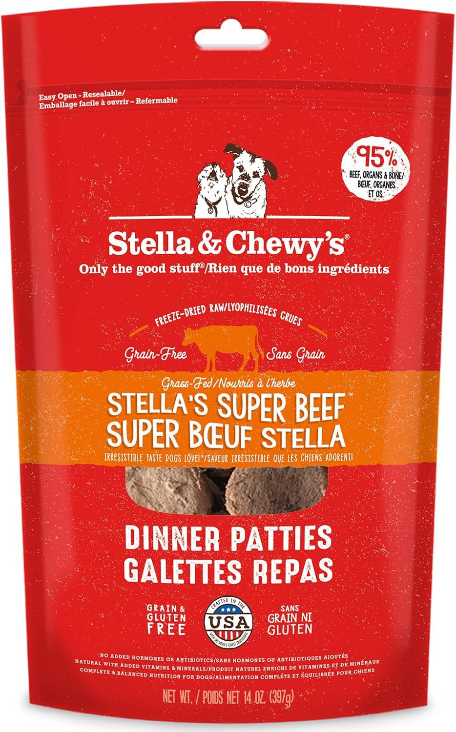 STELLA &amp; CHEWY DOG FREEZE DRIED DINNER PATTIES SUPER BEEF 14oz/397g