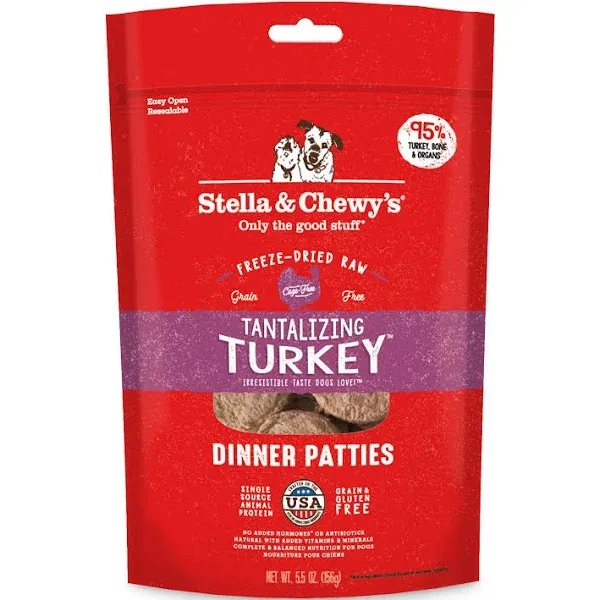 STELLA &amp; CHEWY DOG FREEZE DRIED DINNER PATTIES TANTALIZING TURKEY 5.5oz/156g