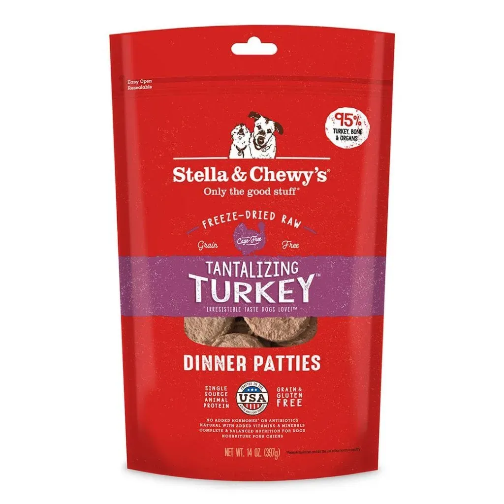 STELLA &amp; CHEWY DOG FREEZE DRIED DINNER PATTIES TANTALIZING TURKEY 14oz/397g