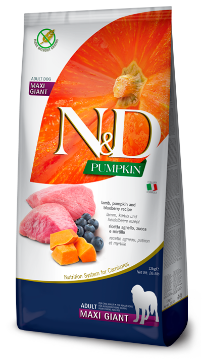 FARMINA N&amp;D DOG PUMPKIN LAMB &amp; BLUEBERRY MAX/GIANT 26.4lb/12kg