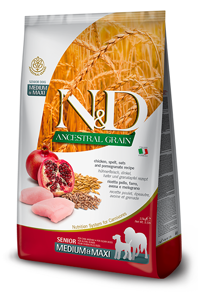 FARMINA N&amp;D DOG SENIOR ANCESTRAL GRAINS CHICKEN &amp; POMEGRANATE MED/MAX 5.5lb/2.5kg