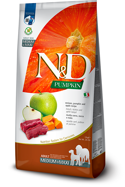 FARMINA N&amp;D DOG PUMPKIN VENISON &amp; APPLE MED/MAX 26.4lb/12kg
