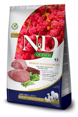 FARMINA N&amp;D DOG QUINOA WEIGHT MANAGEMENT LAMB MED/MAX 5.5lb/2.5kg