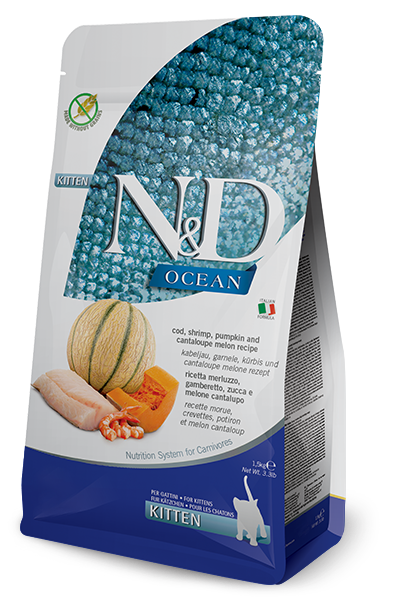 FARMINA N&amp;D KITTEN OCEAN COD, SHRIMP, PUMPKIN &amp; CANTALOUPE 11lb/5kg
