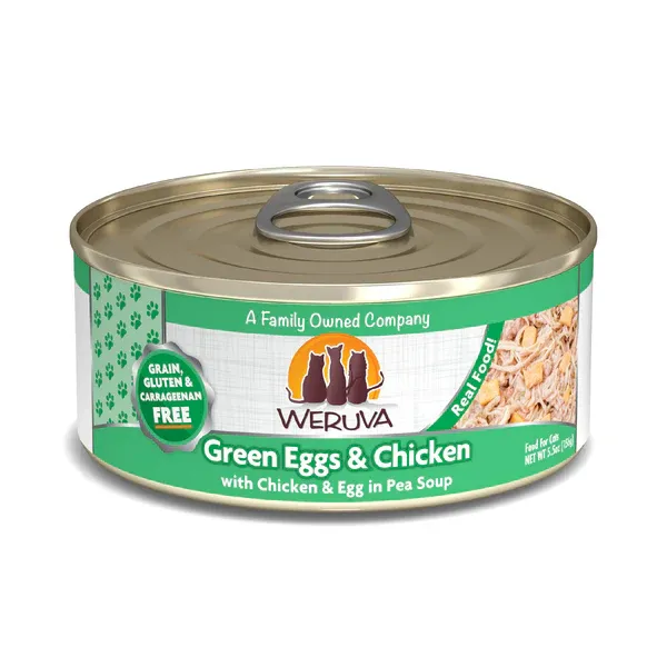 WERUVA CLASSIC CAT &#39;GREEN EGGS &amp; CHICKEN&#39; WITH CHICKEN &amp; EGG IN PEA SOUP 5.5oz/155g