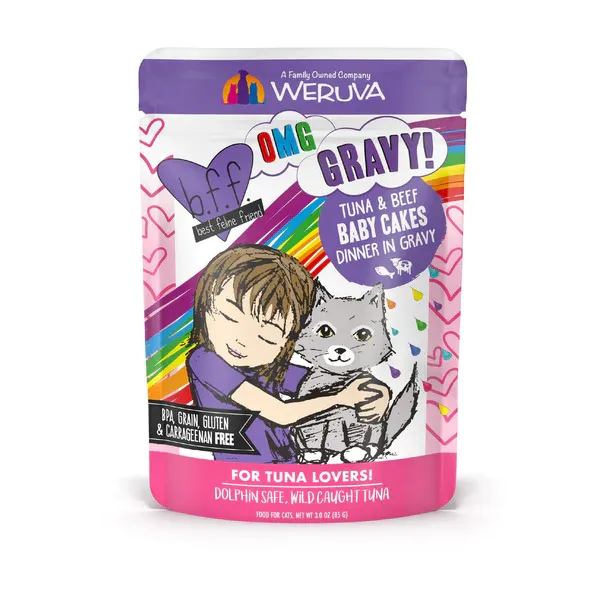 WERUVA BFF CAT OMG GRAVY TUNA &amp; BEEF &#39;BABY CAKES&#39; DINNER IN GRAVY 3oz/85g