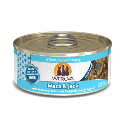 WERUVA CLASSIC CAT &#39;MACK &amp; JACK&#39; WITH MACKEREL AND GRILLED SKIPJACK IN GRAVY 5.5oz/155g