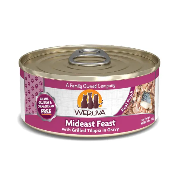 WERUVA CLASSIC CAT &#39;MIDEAST FEAST&#39; WITH GRILLED TILAPIA IN GRAVY 5.5oz/155g