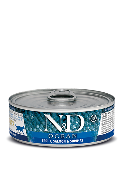 FARMINA N&amp;D CAT OCEAN TROUT, SALMON &amp; SHRIMP 2.5oz/70g