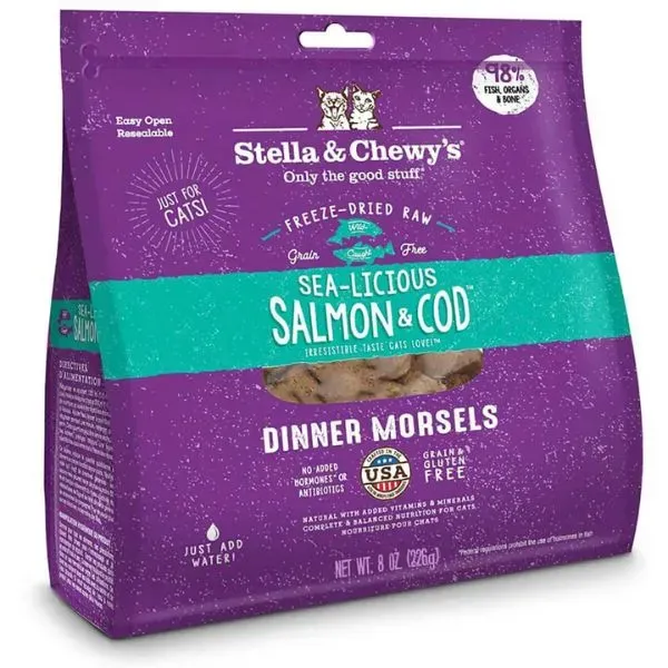 STELLA &amp; CHEWY CAT FREEZE DRIED SEA-LICIOUS SALMON &amp; COD DINNER MORSELS 8oz/226g