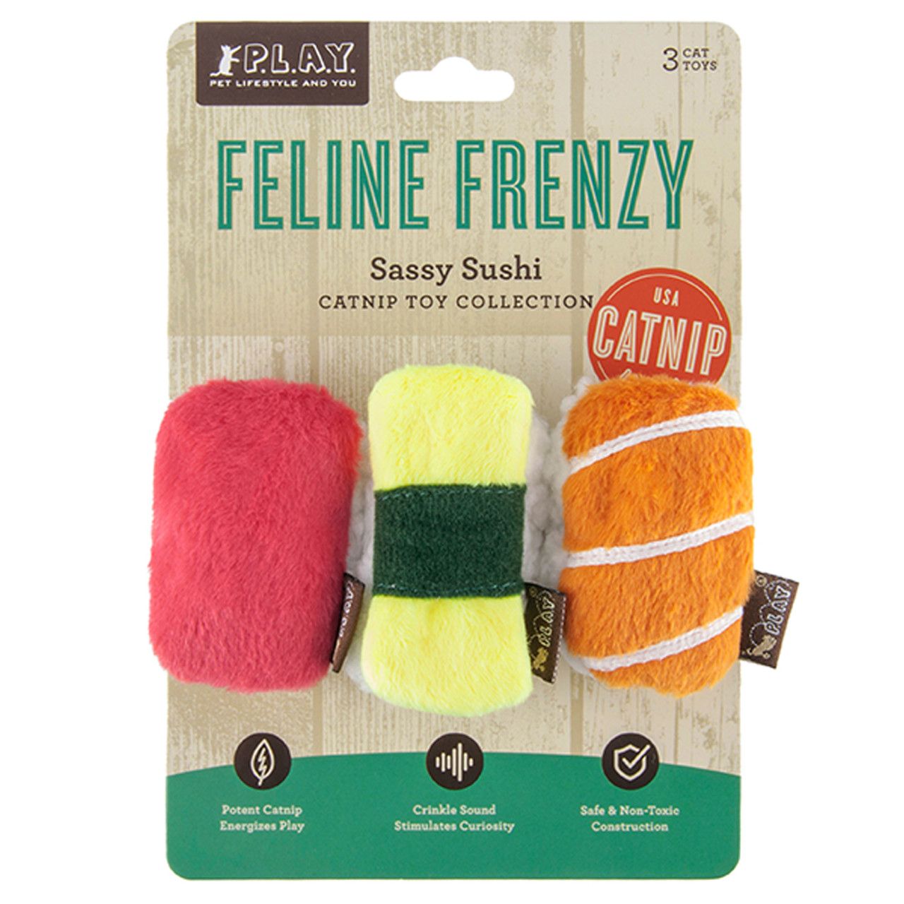 PLAY CAT FELINE FRENZY SASSY SUSHI 3pk