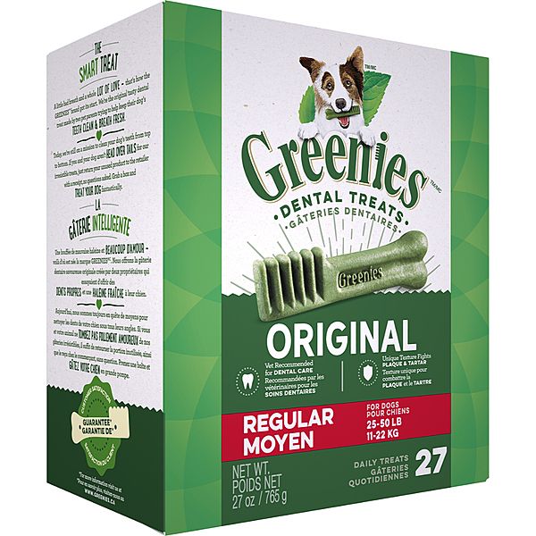GREENIES DOG DENTAL TREATS ORIGINAL REGULAR 27ct 27oz/765g