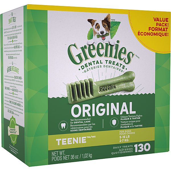GREENIES DOG DENTAL TREATS ORIGINAL TEENIE VALUE PACK 130ct 36oz/1021g
