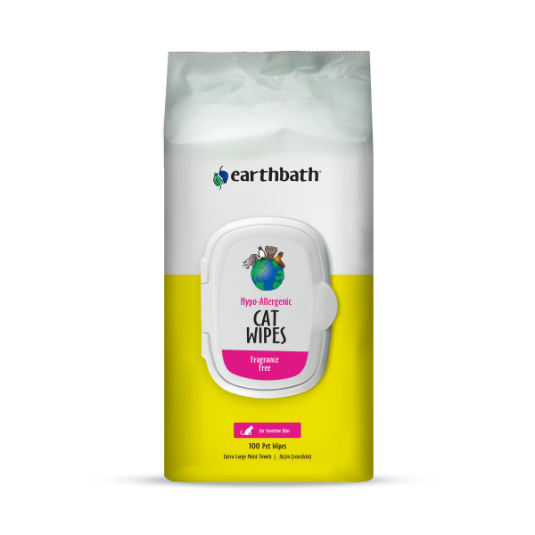 EARTHBATH CAT GROOMING WIPES HYPOALLERGENIC FRAGRENCE FEE 100ct