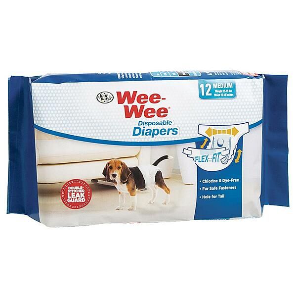 FOUR PAWS WEE-WEE DISPOSABLE DIAPERS MEDIUM 12pk
