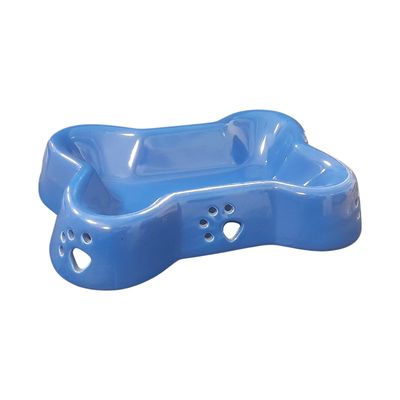 CERAMIC BONE BOWL BLUE 10&quot; x7.5&quot;
