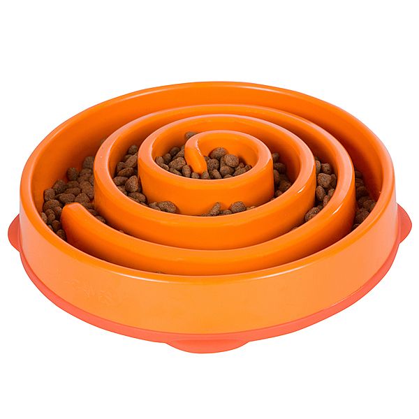 OUTWARD HOUND FUN FEEDER SLO-BOWL ORANGE CORAL LARGE