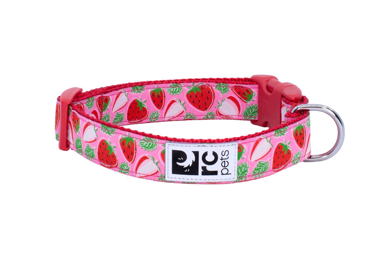 RC PETS CLIP COLLAR STRAWBERRIES 1&quot; WIDE LARGE 15&quot;-25&quot;