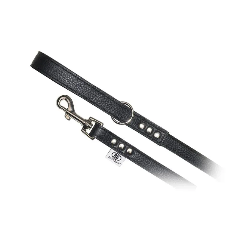 BUDDY BELT LEATHER LEASH BLACK 3/4&quot; X 4&#39;