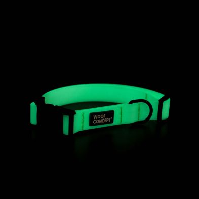 WOOF CONCEPT COLLAR AQUA LUMEN GLOW IN THE DARK 0.8&quot; WIDE MEDIUM 12&quot;-20&quot;