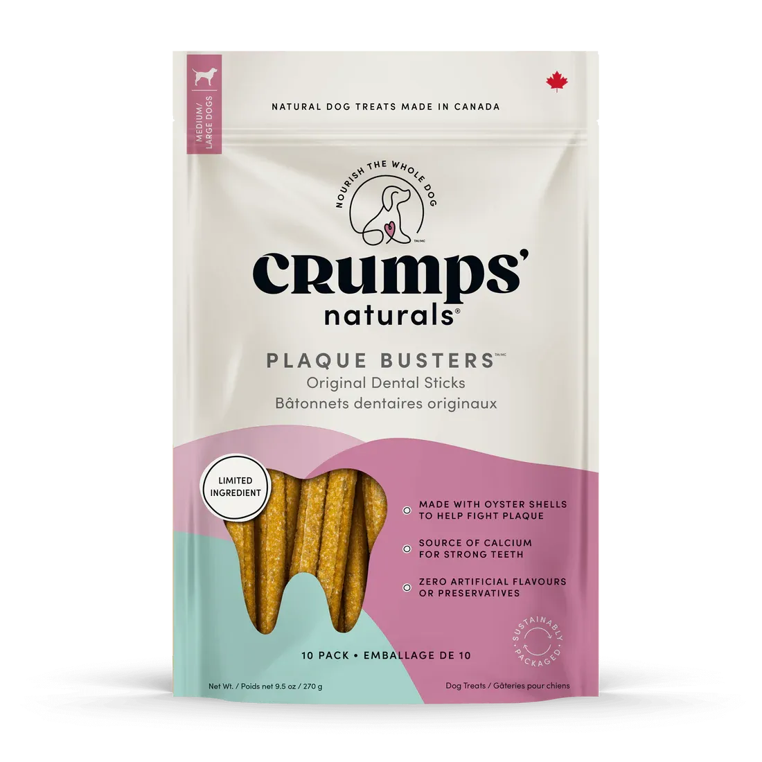 CRUMPS ORIGINAL PLAQUE BUSTERS MEDIUM/LARGE BREED 7&quot; 10pk