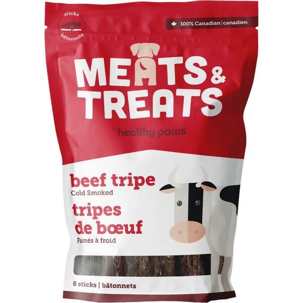 HEALTHY PAWS MEATS &amp; TREATS COLD SMOKED TRIPE STICKS BEEF 8pk