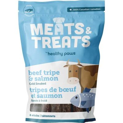 HEALTHY PAWS MEATS &amp; TREATS COLD SMOKED TRIPE STICKS BEEF/SALMON 8pk