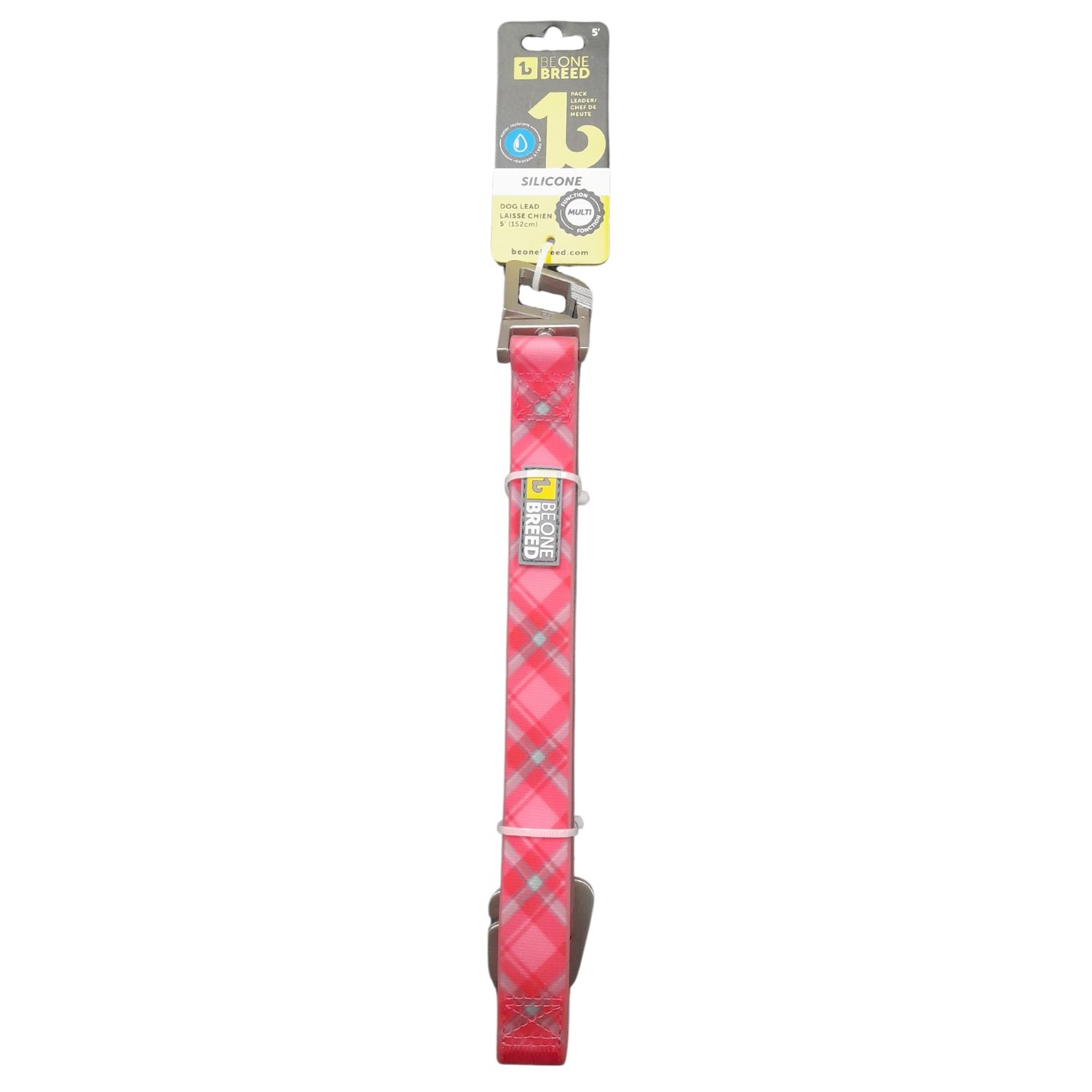BEONEBREED PINK PLAID SILICONE LEASH 1&quot;x5&#39;