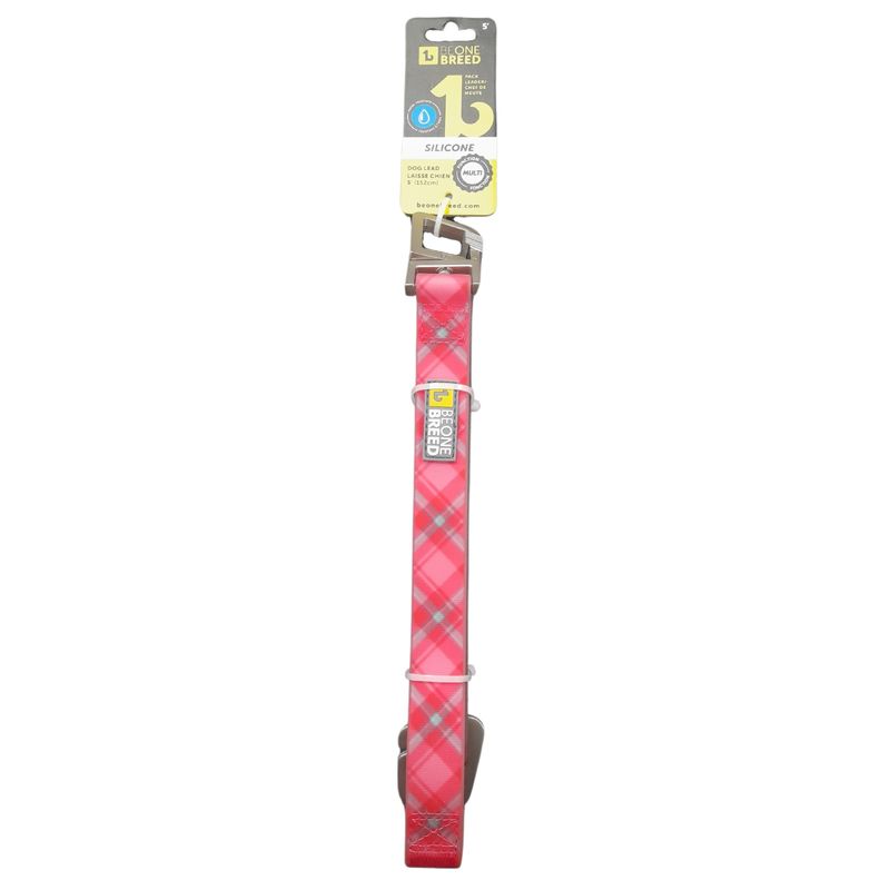 BEONEBREED SILICONE LEASH  PINK PLAID 1&quot;x5&#39;