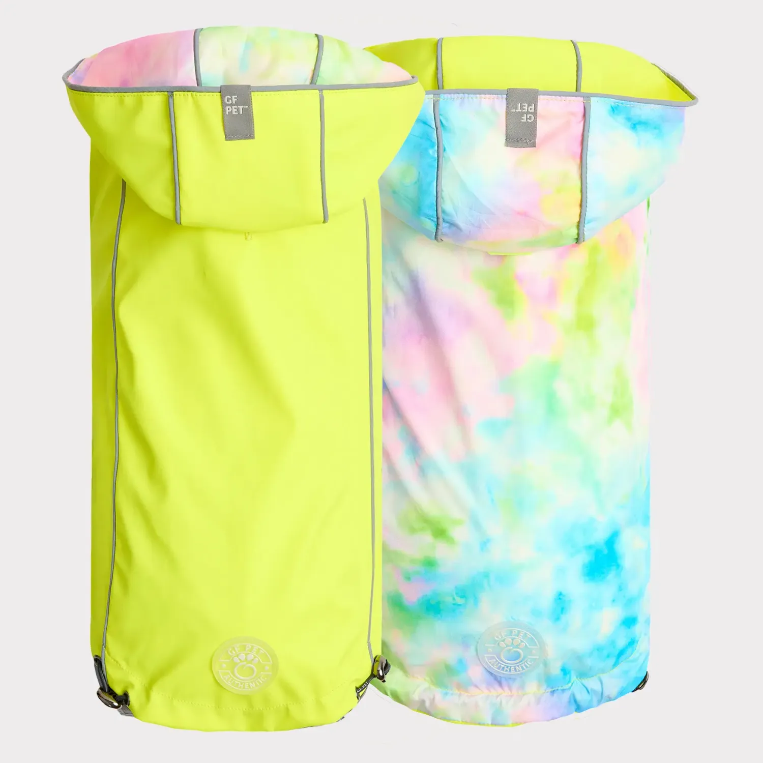 GF PET REVERSIBLE RAINCOAT NEON YELLOW TIE DYE X-LARGE - 21&quot;