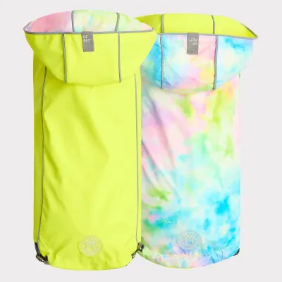 GF PET REVERSIBLE RAINCOAT NEON YELLOW TIE DYE X-LARGE - 21&quot;