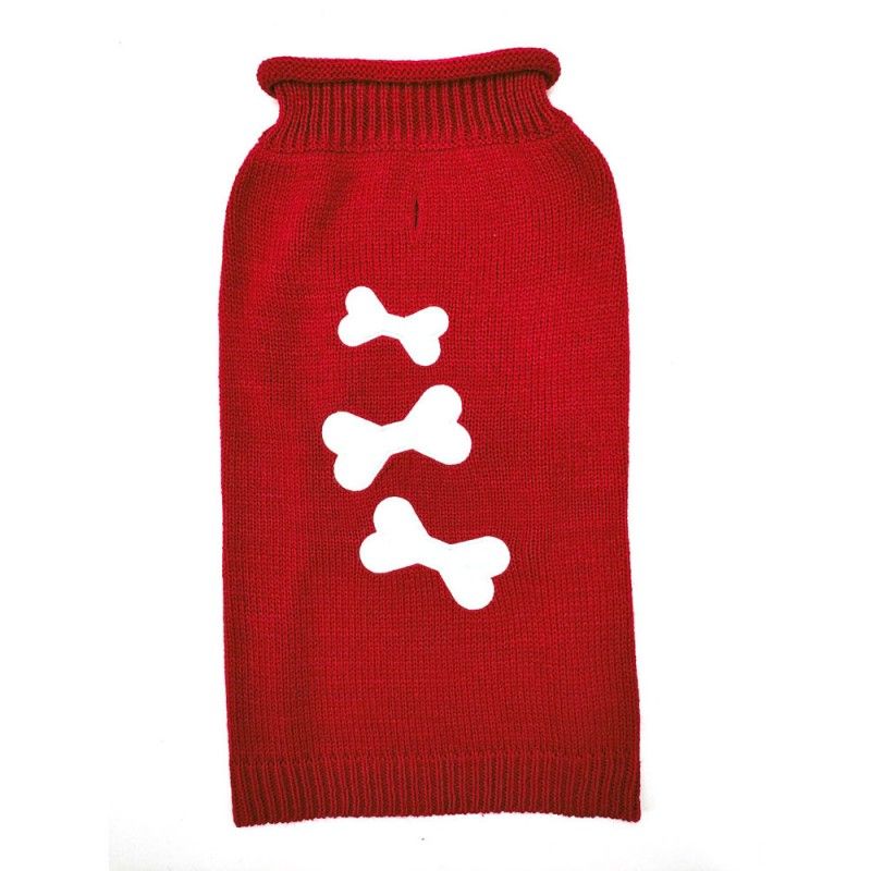 DOGGIE-Q SWEATER RED WITH WHITE BONES 14&quot;