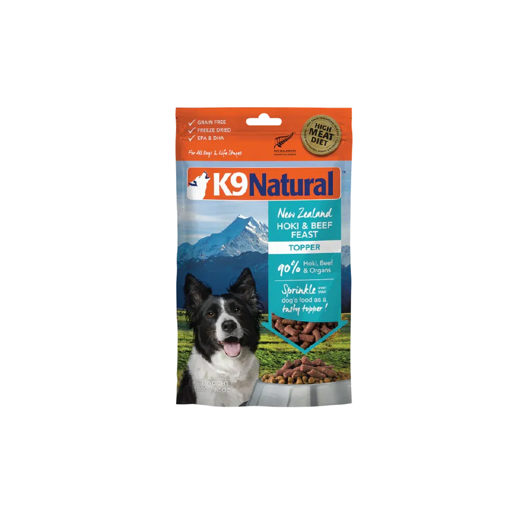 K9 NATURAL FREEZE DRIED HOKI &amp; BEEF FEAST TOPPER 3.5oz/100g