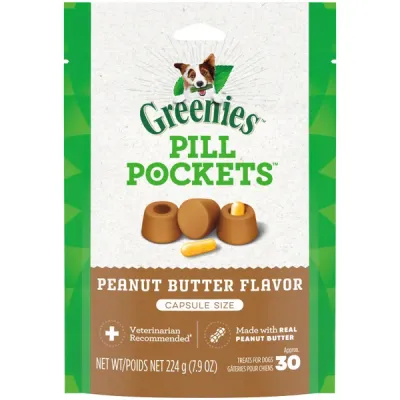 GREENIES DOG PILL POCKETS PEANUT BUTTER 30 CAPSULE SIZE 7.9oz
